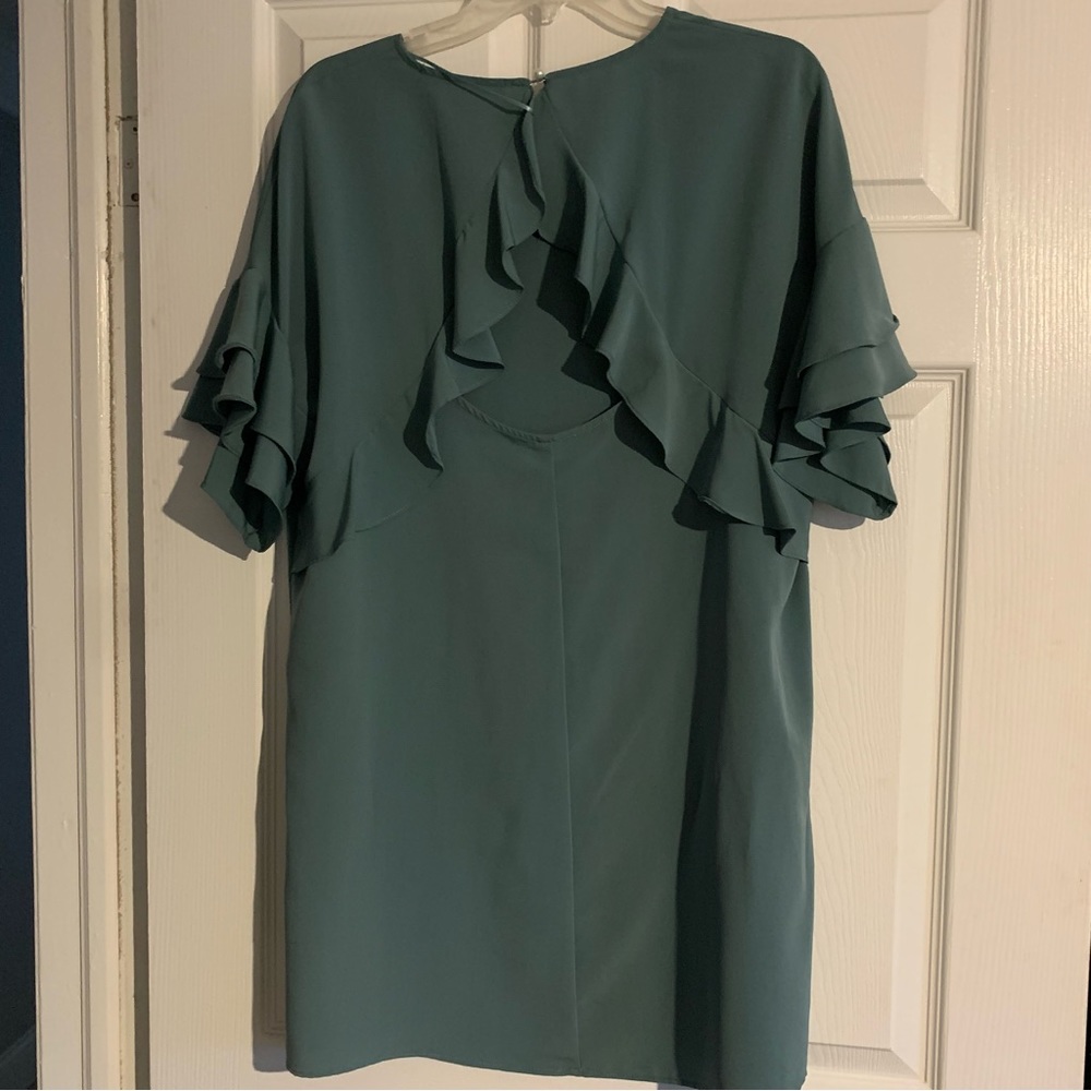 Green silk ruffle dress
